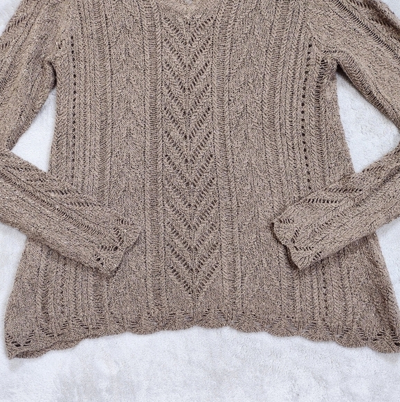 Soft Surroundings Tan Metallic Pointelle Pullover Sweater Sz S - Picture 6 of 12